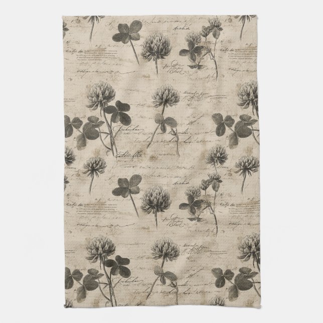Vintage Botanical Floral Pattern (3) Tea Towel (Vertical)