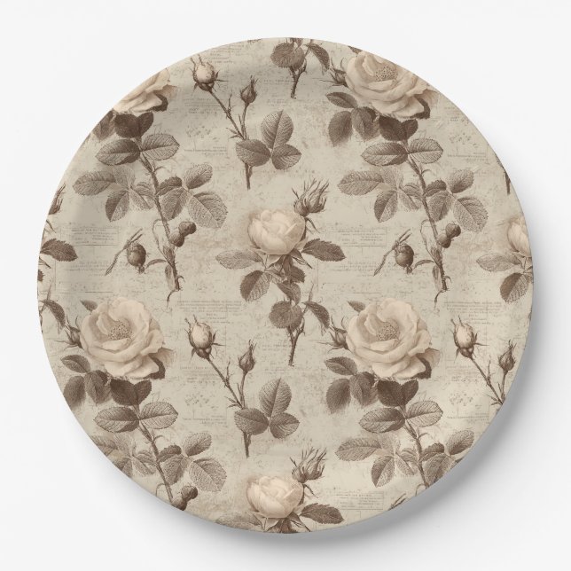 Vintage Botanical Floral Pattern (5) Paper Plate (Front)