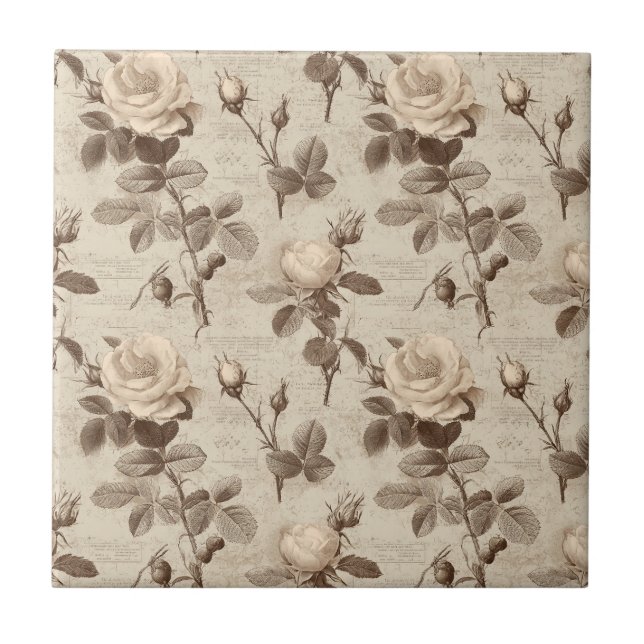 Vintage Botanical Floral Pattern (5) Tile (Front)