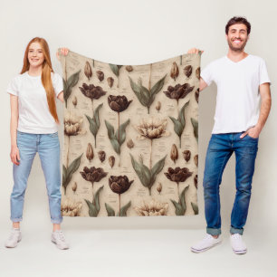 Vintage Botanical Floral Pattern (6) Fleece Blanket