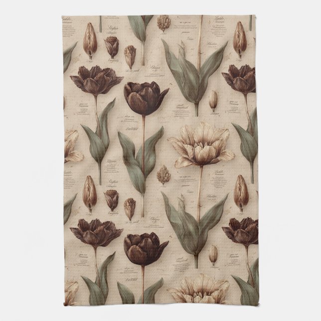 Vintage Botanical Floral Pattern (6) Tea Towel (Vertical)