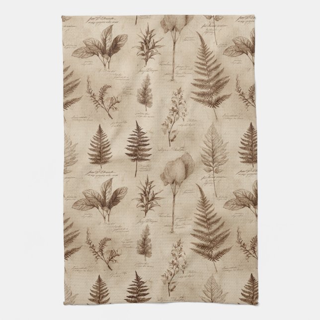 Vintage Botanical Floral Pattern (7) Tea Towel (Vertical)