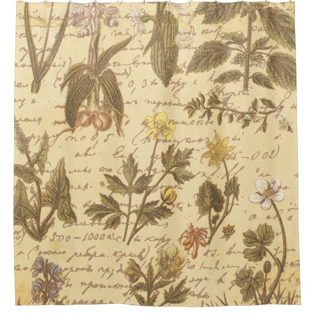 Vintage Botanical Floral Shower Curtain (Front)