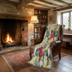 Vintage Botanical Floral Throw Blanket