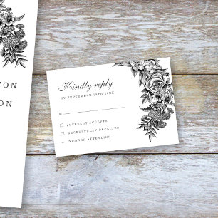 Vintage Botanical Floral Wedding RSVP Card