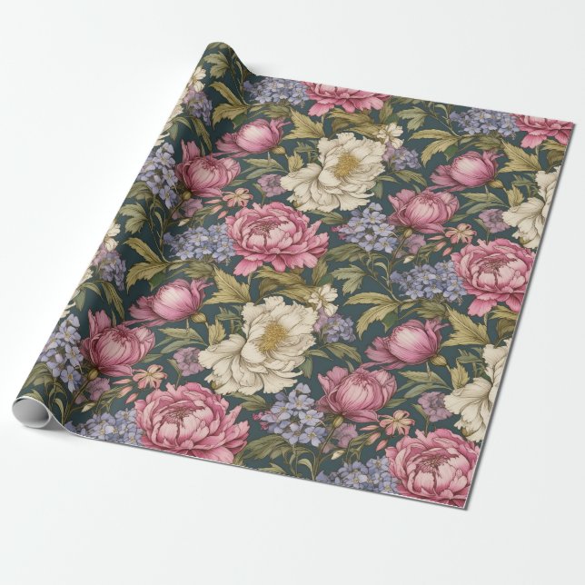 Vintage Botanical Floral Wrapping Paper (Unrolled)