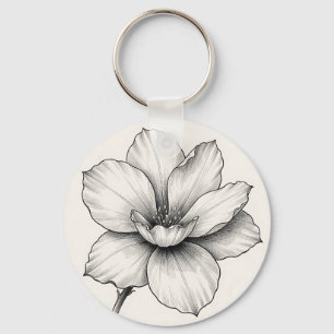 Vintage Botanical Flower Ink Sketch Line Key Ring