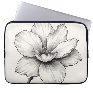 Vintage Botanical Flower Ink Sketch Line Laptop Sleeve