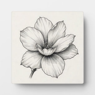 Vintage Botanical Flower Ink Sketch Line Plaque