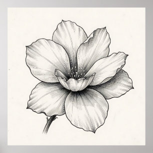 Vintage Botanical Flower Ink Sketch Line Poster