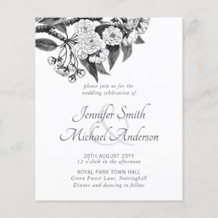 Vintage Botanical Flower Linart Wedding Invitation