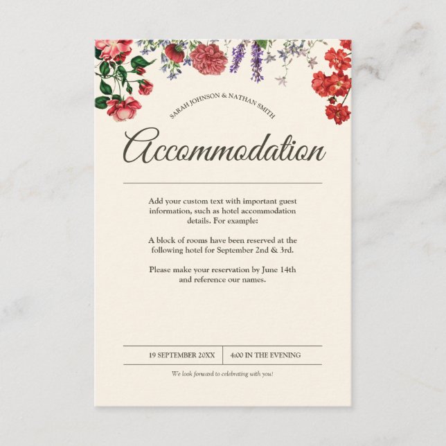 Vintage Botanical Flower Wedding Accommodation Enclosure Card (Front)