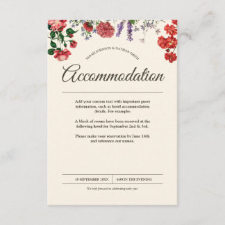 Vintage Botanical Flower Wedding Accommodation Enclosure Card