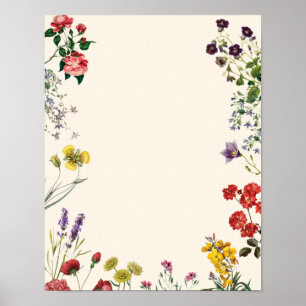 Vintage Botanical Flower Wedding Photo Mat Poster