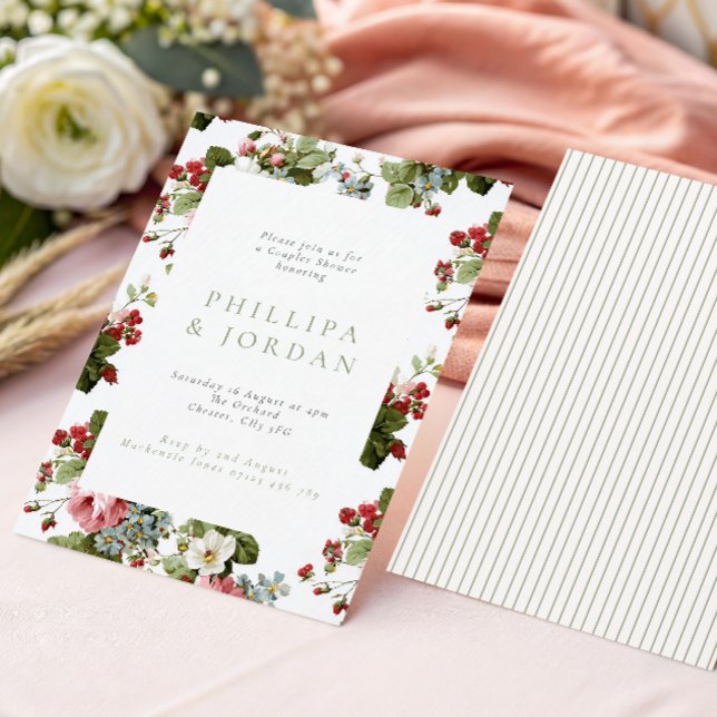 Vintage Botanical Flowers & Berries Couples Shower Invitation (Creator Uploaded)