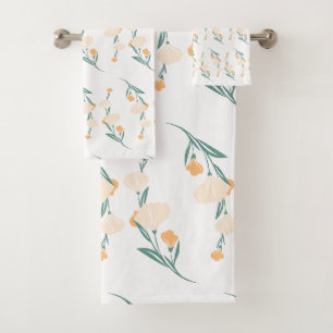 Vintage Botanical Flowers Floral Illustration Bath Towel Set