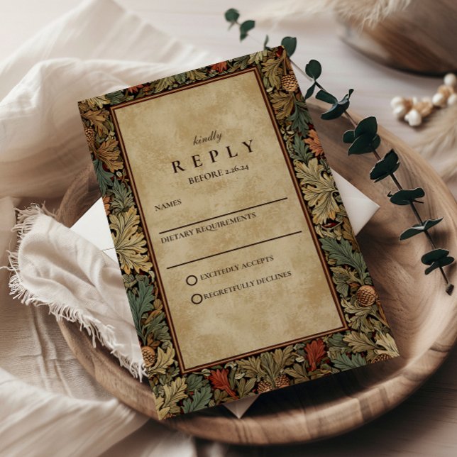 Vintage Botanical Foliage Wedding RSVP Card (Creator Uploaded)