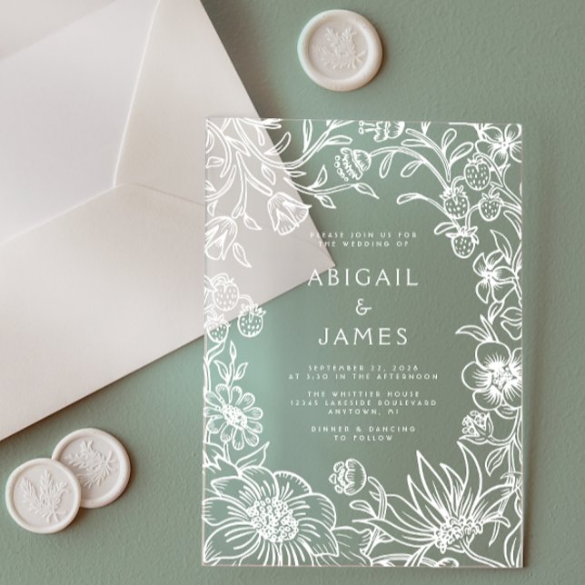 Vintage Botanical Frame Wedding Acrylic Invitations (Creator Uploaded)