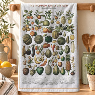 Vintage Botanical Fruit Chart Family Name Tea Towel