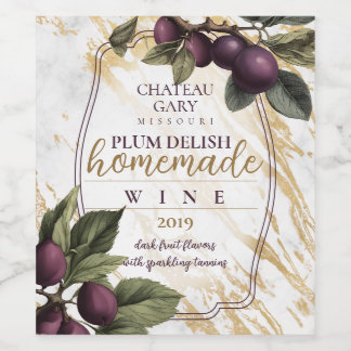 Vintage botanical fruit plum branch personalised wine label