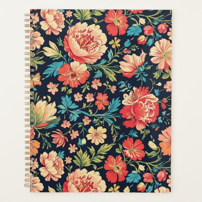 Vintage Botanical Garden Floral Pattern-Blue Planner (Front)