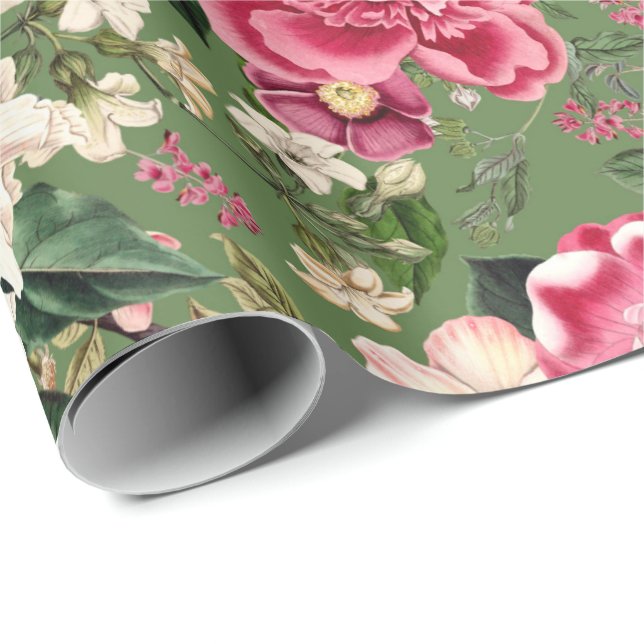 Vintage Botanical Garden Flowers Pattern Wrapping Paper (Roll Corner)