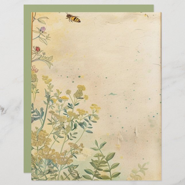 Vintage Botanical Garden Scrapbook Paper  (Front/Back)