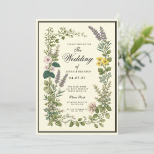 Vintage Botanical Garden Wildflower Wedding Invitation
