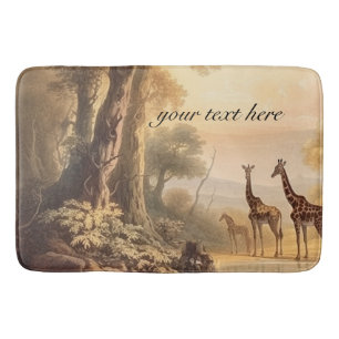 Vintage botanical giraffes, customisable bath mat