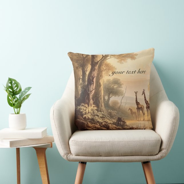 Vintage botanical giraffes, customisable  cushion (Chair)