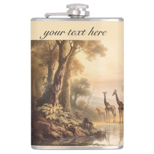 Vintage botanical giraffes customisable  hip flask