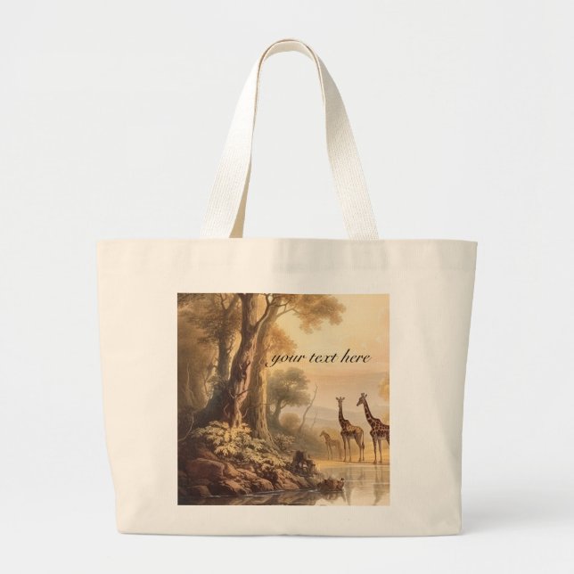 Vintage botanical giraffes, customisable   large tote bag (Front)