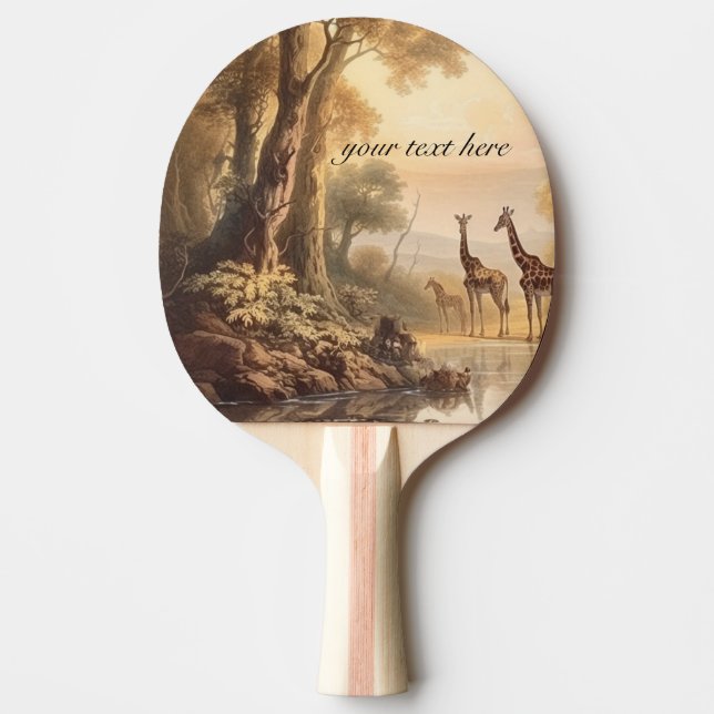 Vintage botanical giraffes, customisable  ping pong paddle (Front)