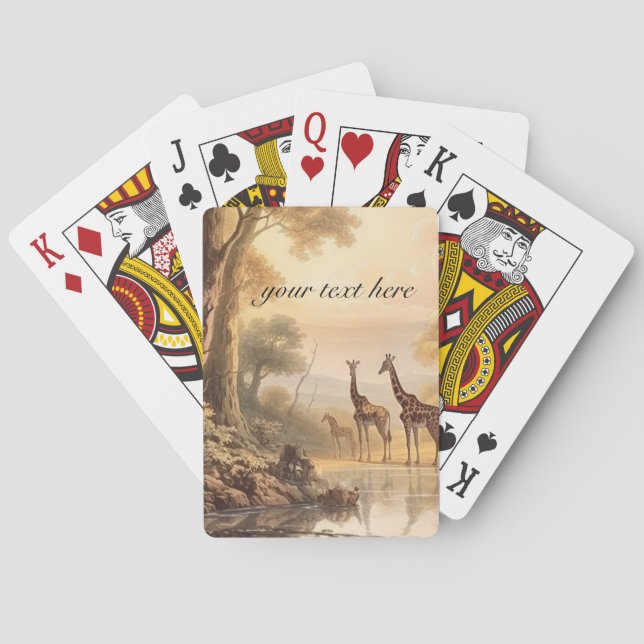 Vintage botanical giraffes, customisable  playing cards (Back)
