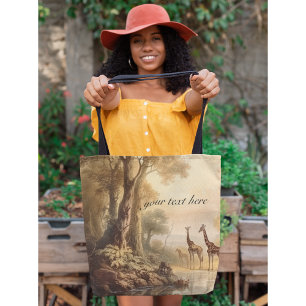 Vintage botanical giraffes, customisable  tote bag