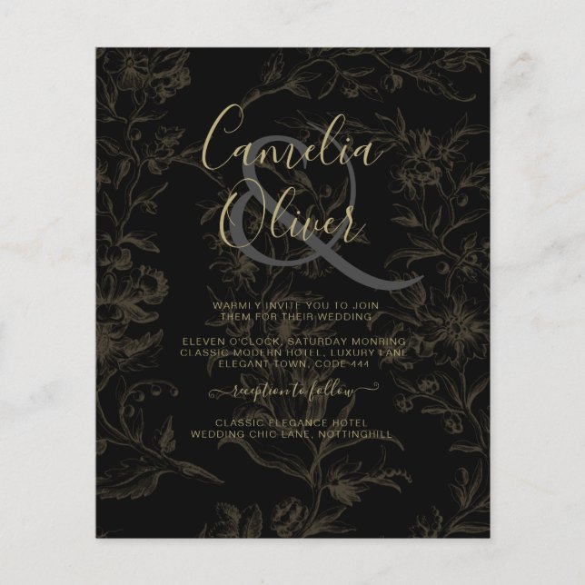 Vintage BOTANICAL GOLD Wedding Invite Flyer (Front)