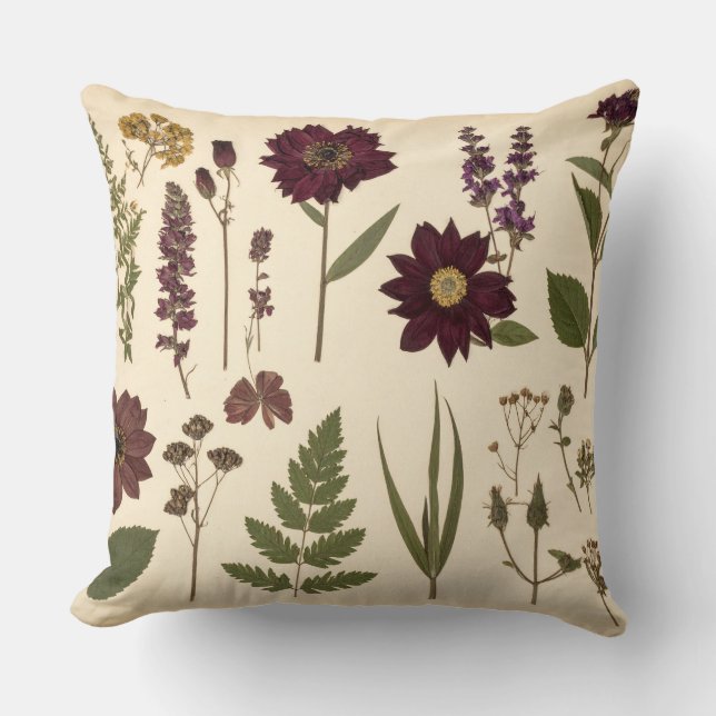 Vintage Botanical Gothic Library Cushion Pillow (Front)