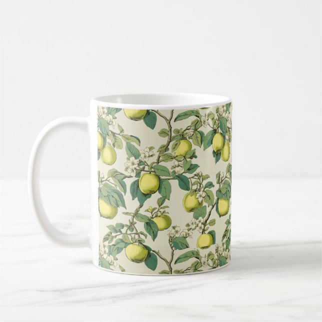 Vintage Botanical Granny Smith Apple Pattern Mug (Left)