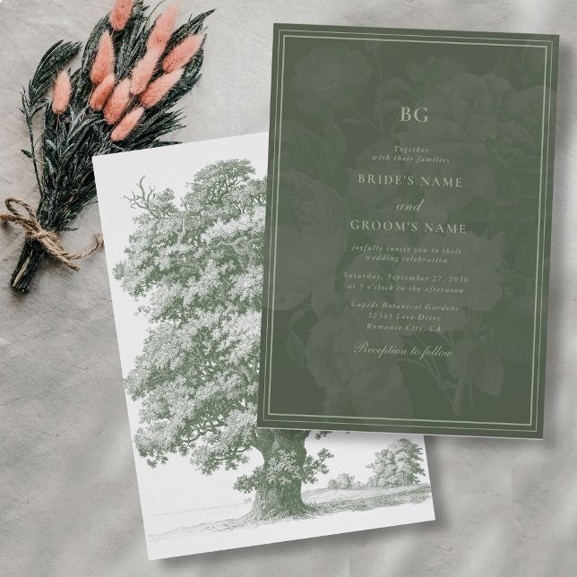 Vintage Botanical Green Garden Party Wedding Theme Invitation (Vintage Botanical Green Garden Party Wedding Theme Invitation)