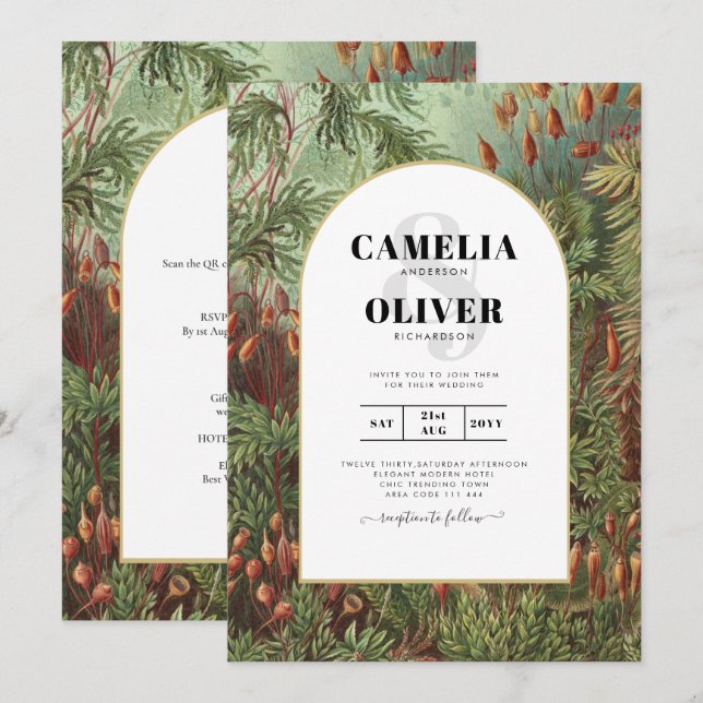 Vintage Botanical Green Terracotta Wedding invite (Front/Back)