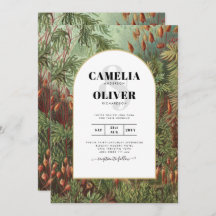 Vintage Botanical Green Terracotta Wedding invite