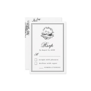 Vintage Botanical Hand Drawn Swan Elegant Wedding RSVP Card