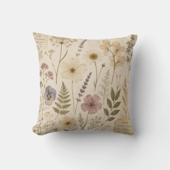 Vintage Botanical Herbarium Decorative Pillow (Front)