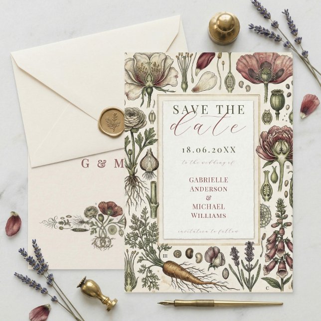 Vintage Botanical Herbs Vegetables Save The Date (Creator Uploaded)