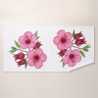 Vintage Botanical Hibiscus Flower Roselle Floral A Bath Towel Set