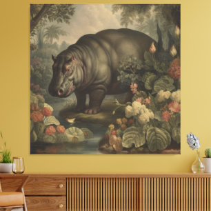 Vintage Botanical Hippo  Canvas Print