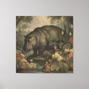 Vintage Botanical Hippo Canvas Print