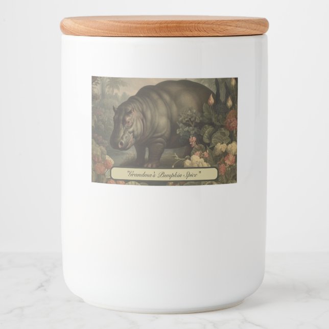 Vintage Botanical Hippo, customisable  Food Label (Front)