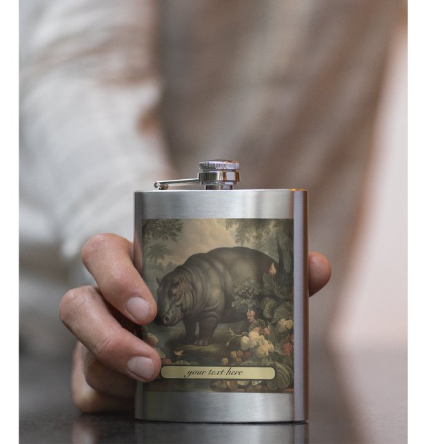 Vintage Botanical Hippo, customisable  Hip Flask (Creator Uploaded)