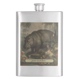 Vintage Botanical Hippo, customisable Hip Flask